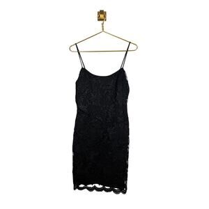Vintage 80s Black Lace Cocktail Dress Spaghetti Strap LBD Party Sz 10
